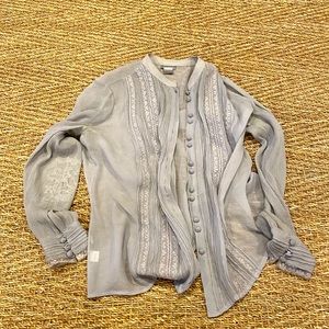 Ann Taylor Lavender Grey Sheer Button Up Long Sleeve Top
